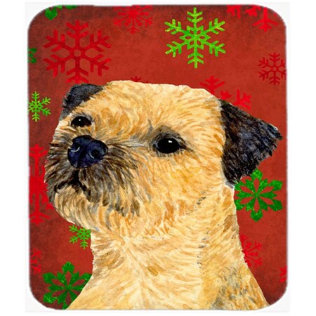 Skilledpower Border Terrier Red And Green Snowflakes Christmas Mouse Pad; Hot Pad Or Trivet - 7.75 x 9.25 In. SK236128